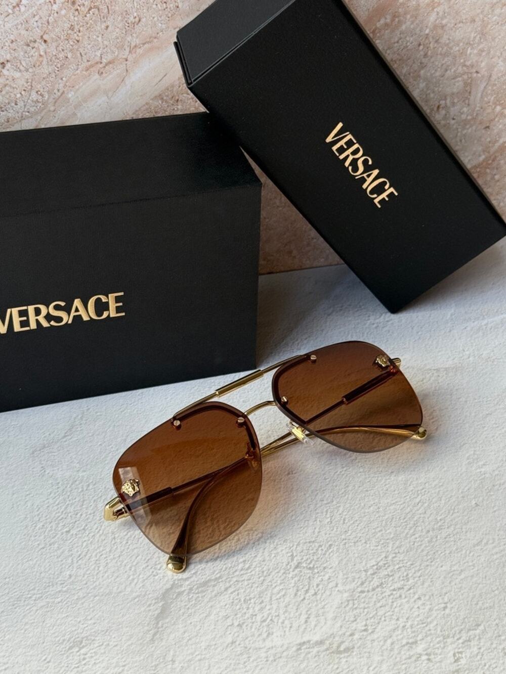 NEW Versace VE2296 Aviator Sunglasses in Gold Brown